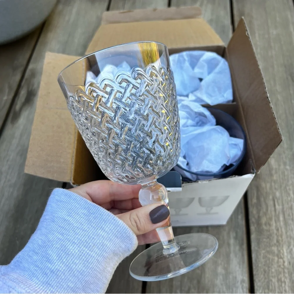 Williams Sonoma Basketweave Outdoor Shatterproof Plastic Goblets Set of Four
